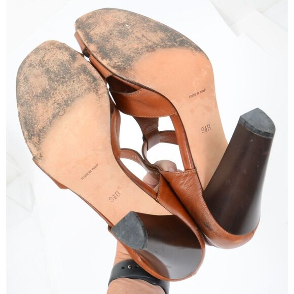 Cole Haan Women's 9.5 Brown Leather Open Toe Strappy Block High Heel Sandals - Picture 6 of 9